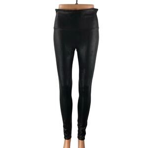 Spanx Women's Black Faux Vegan Leather High Rise Skinny Moto Leggings Pants Sz L